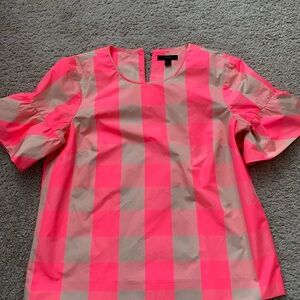 J. Crew neon pink and Tan Checkered Blouse